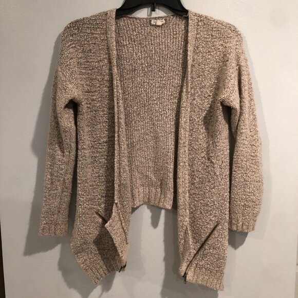 Eyeshadow Open Knit Cardigan Small Beige Tan Low High Womens Ladies Casual Cute - Picture 2 of 5